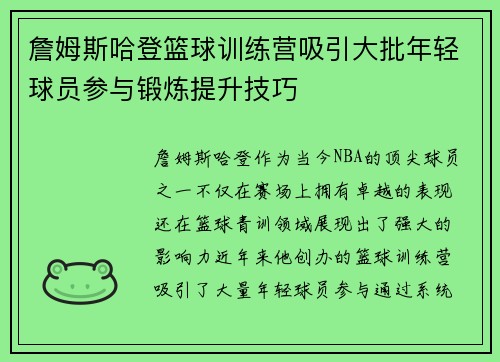 詹姆斯哈登篮球训练营吸引大批年轻球员参与锻炼提升技巧