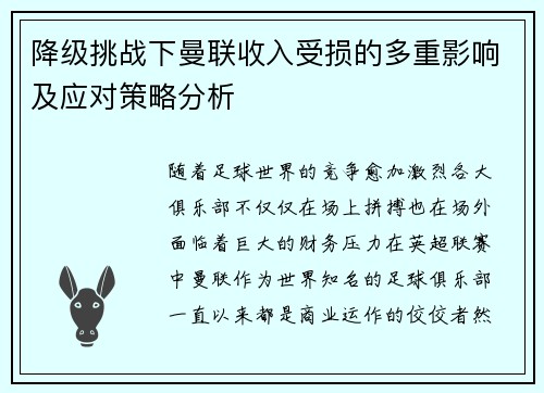 降级挑战下曼联收入受损的多重影响及应对策略分析 降级挑战下曼联收入受损的多重影响及应对策略分析